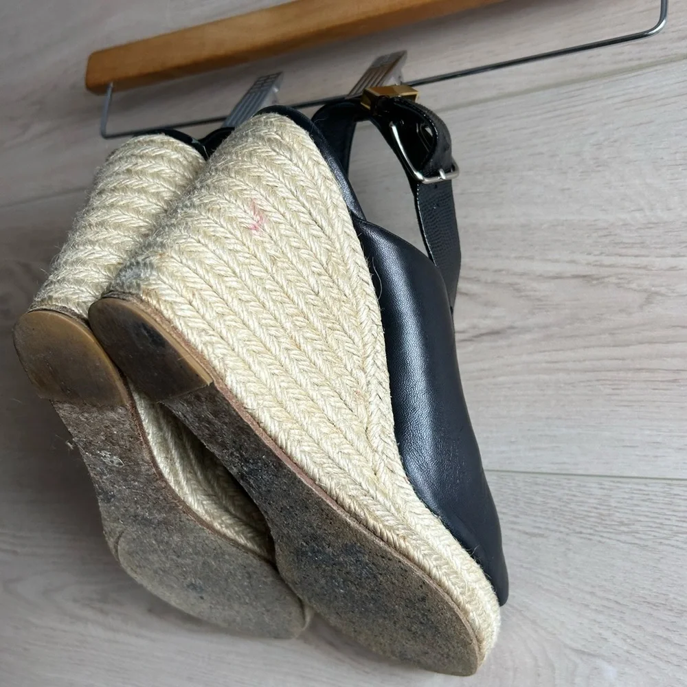 Balenciaga Black Leather Espadrille Wedge Sandals Size 10